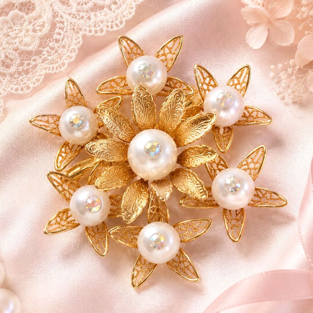Vintage Faux Pearl Floral Bouquet Brooch